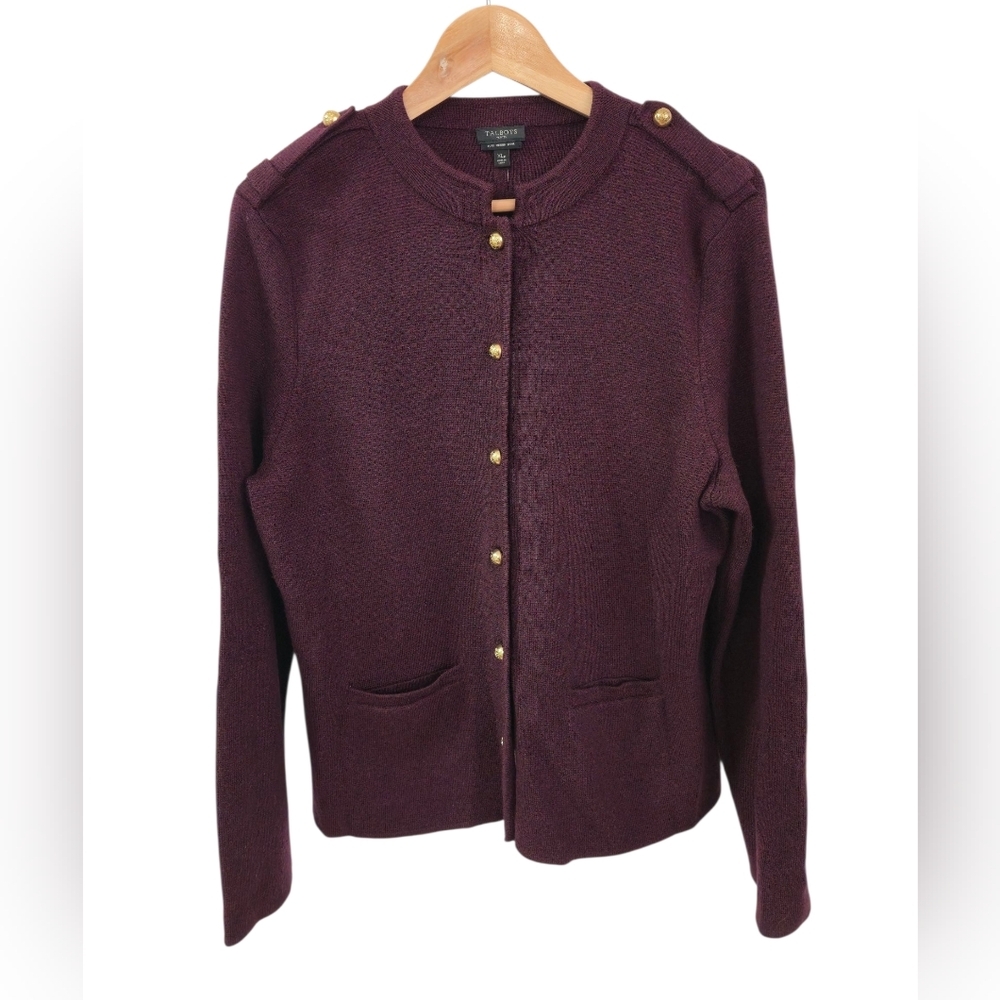 Talbots 100% Pure Merino Wool Cardigan Sweater Buttons Burgundy Size XL Petite